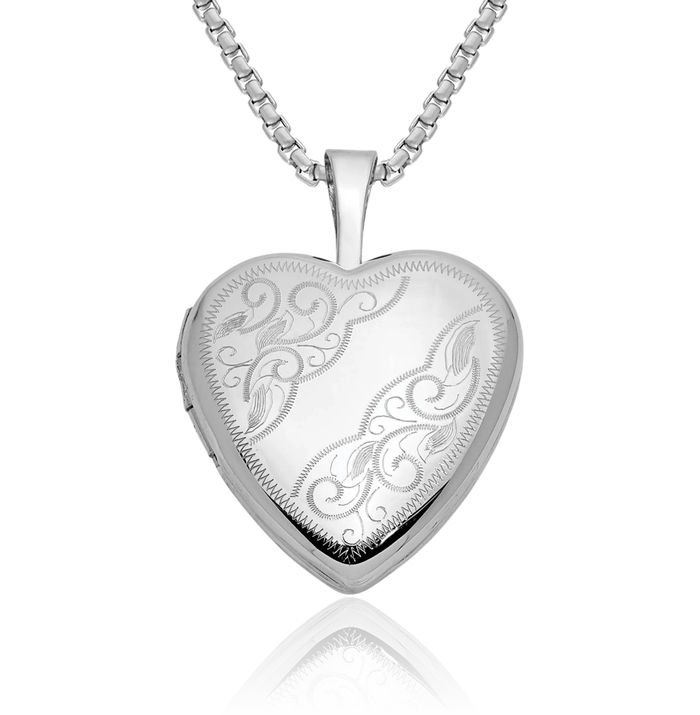 14K Solid White Gold Flower Heart Personalized Photo Locket Necklace Picture Pendant Charm