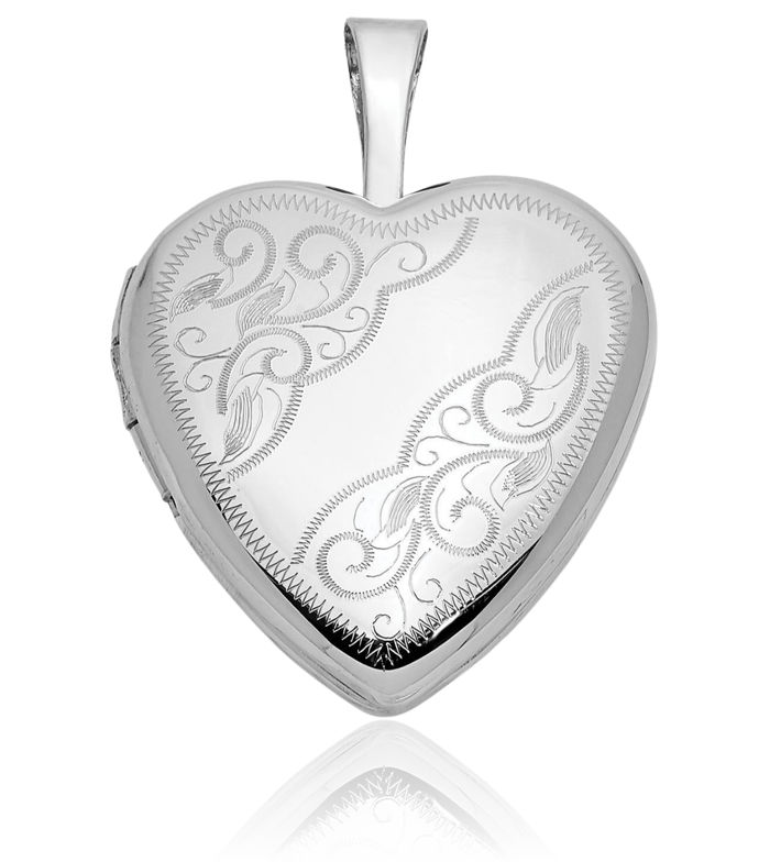 14K Solid White Gold Flower Heart Personalized Photo Locket Necklace Picture Pendant Charm