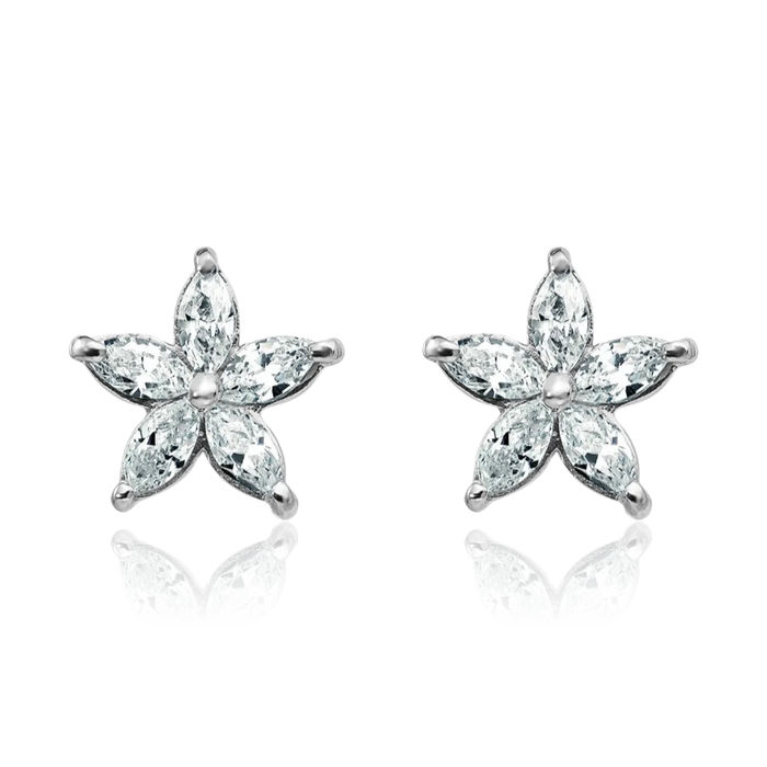 14K Solid White Gold Flower Moissanite Stud Earrings