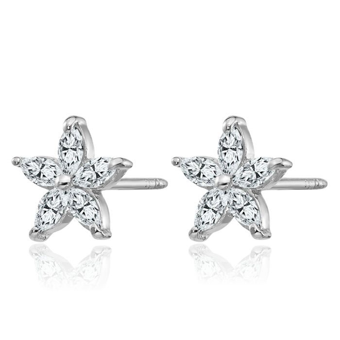 14K Solid White Gold Flower Moissanite Stud Earrings