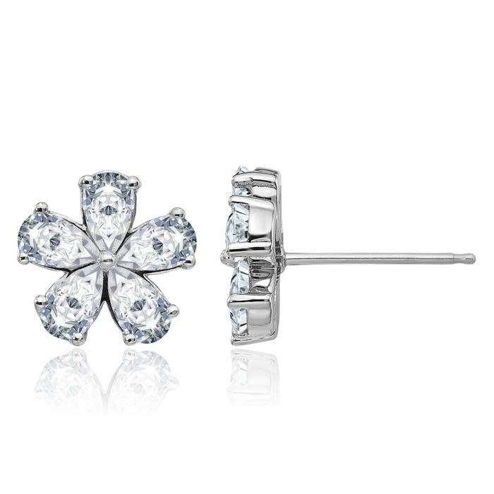 14K Solid White Gold Flower Moissanite Studs Pear Teardrop Gemstone Earrings