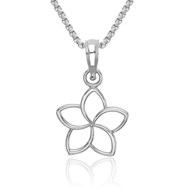 14K Solid White Gold Flower Necklace Chain Pendant Charm