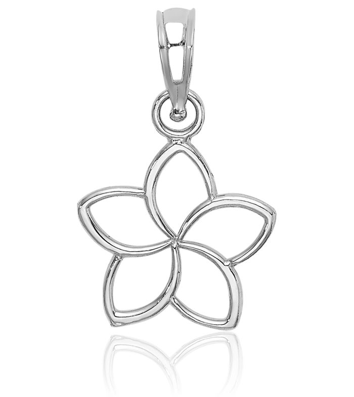 14K Solid White Gold Flower Necklace Chain Pendant Charm
