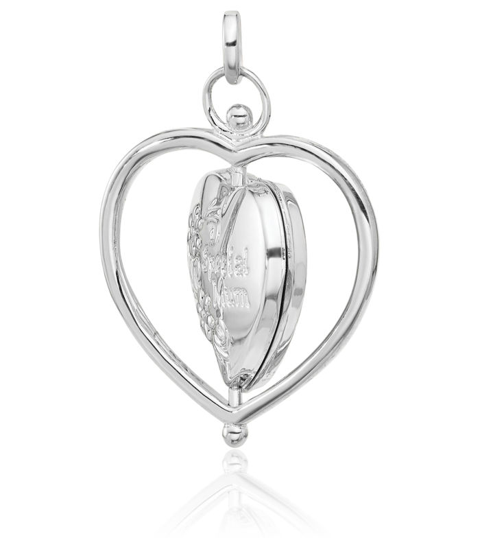 14K Solid White Gold Flower Special Mum Reversible Heart Personalized Photo Locket Necklace Picture Pendant Charm