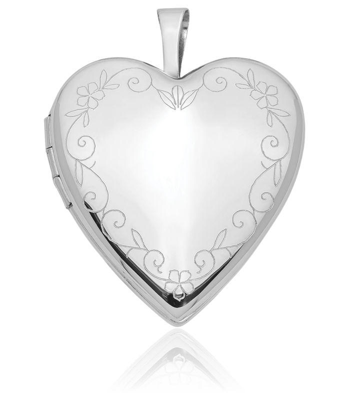 14K Solid White Gold Flower Vine Heart Locket Necklace Chain Pendant Charm