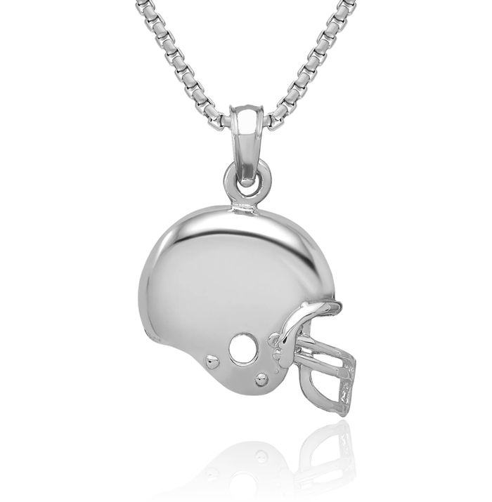 14K Solid White Gold Football Helmet Necklace Charm Sports Pendant