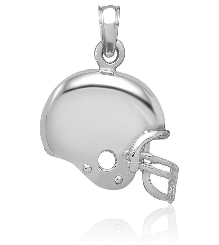 14K Solid White Gold Football Helmet Necklace Charm Sports Pendant