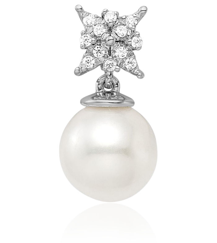 14K Solid White Gold Freshwater Cultured Pearl Diamond Floating Chain Slide Pendant Necklace Charm