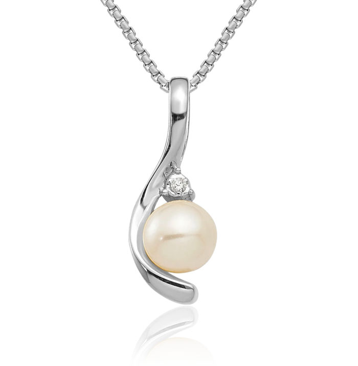 14K Solid White Gold Freshwater Cultured Pearl Diamond Necklace Gemstone Pendant Charm April June Birthstone Jewelry