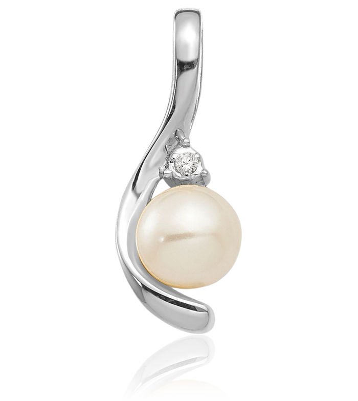 14K Solid White Gold Freshwater Cultured Pearl Diamond Necklace Gemstone Pendant Charm April June Birthstone Jewelry