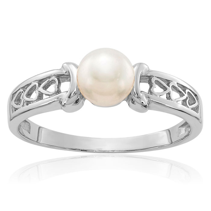 14K Solid White Gold Freshwater Cultured Pearl Statement Ring