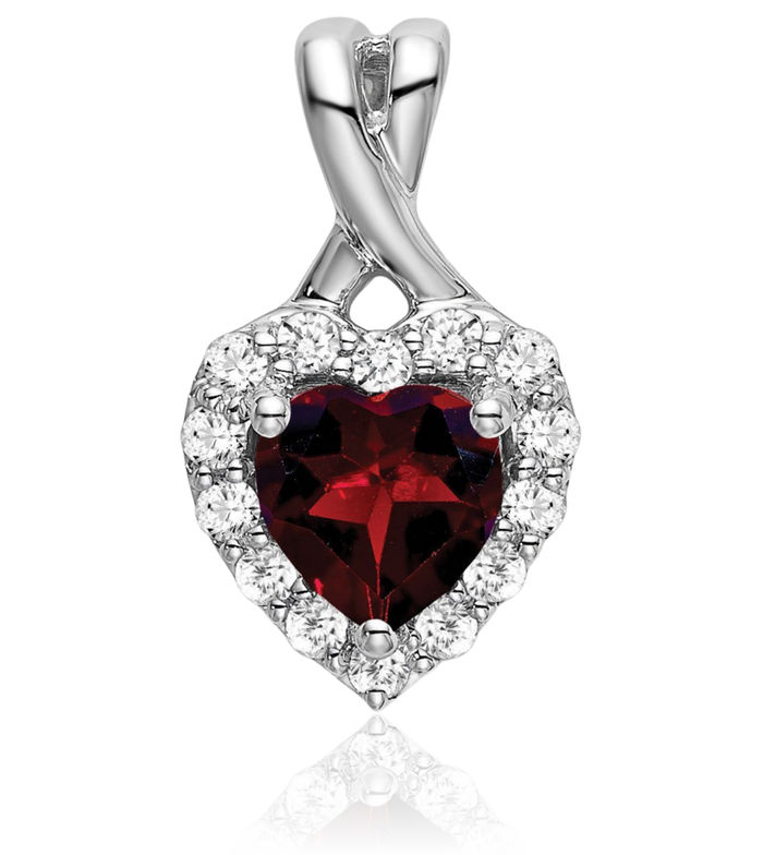 14K Solid White Gold Red Garnet Diamond Halo Round Heart Necklace Charm Gemstone Pendant