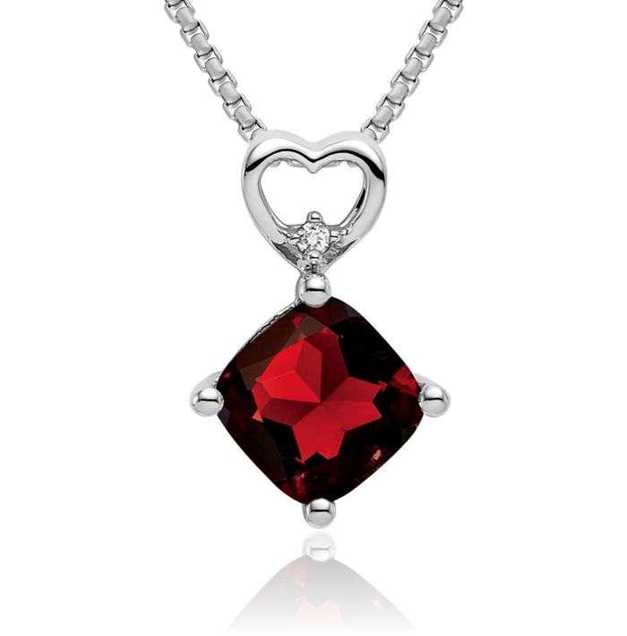 14K Solid White Gold Red Garnet Diamond Heart Floating Chain Slide Gemstone Pendant Necklace Charm January Birthstone Jewelry