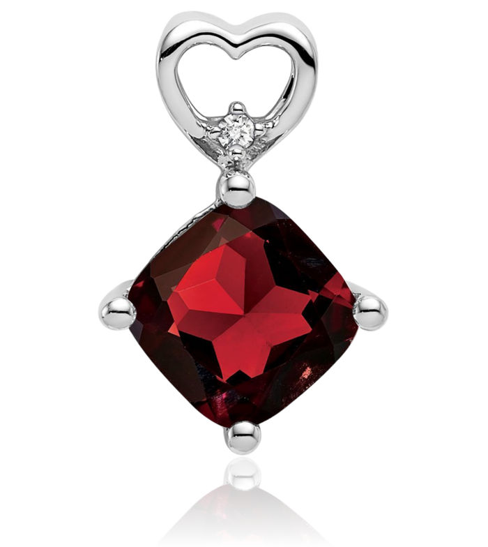 14K Solid White Gold Red Garnet Diamond Heart Floating Chain Slide Gemstone Pendant Necklace Charm January Birthstone Jewelry