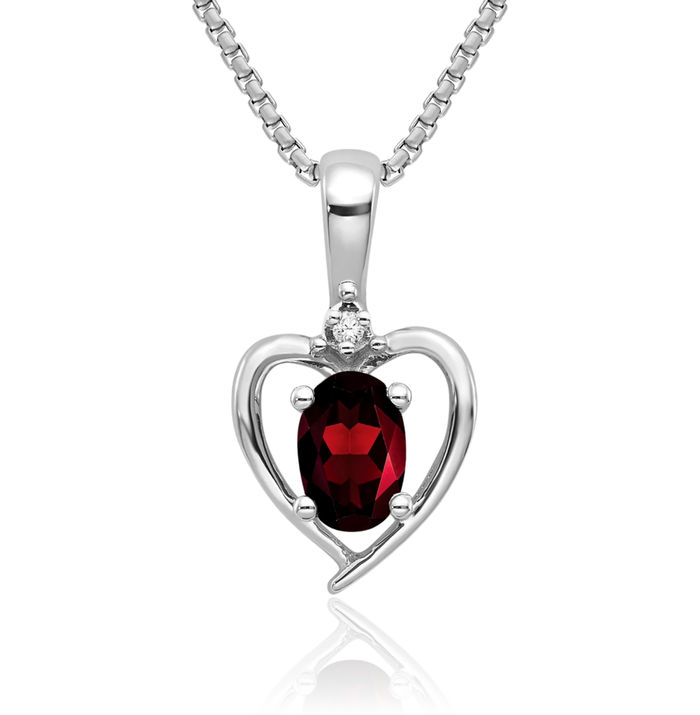 14K Solid White Gold Red Garnet Diamond Heart Necklace Gemstone Pendant Charm April January Birthstone Jewelry