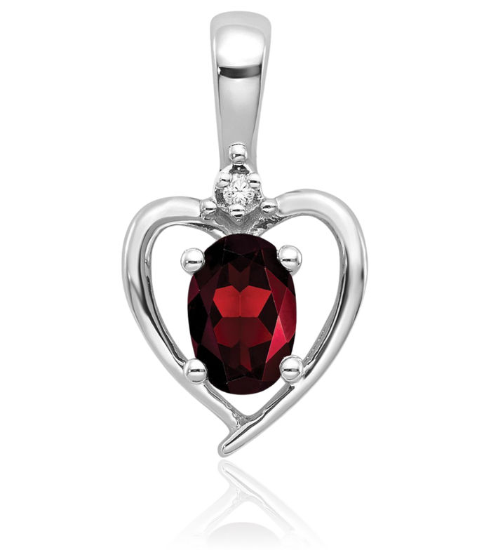 14K Solid White Gold Red Garnet Diamond Heart Necklace Gemstone Pendant Charm April January Birthstone Jewelry