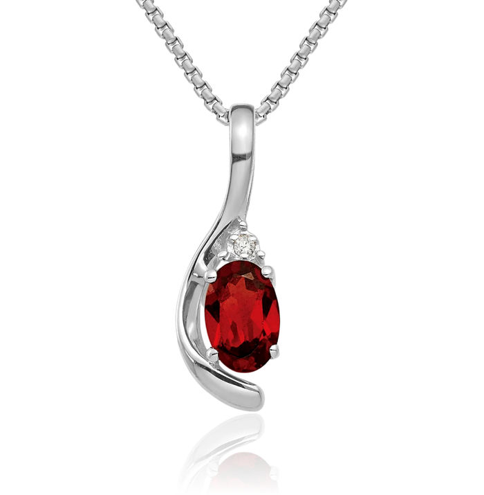 14K Solid White Gold Red Garnet Diamond Necklace Gemstone Pendant Charm April January Birthstone Jewelry