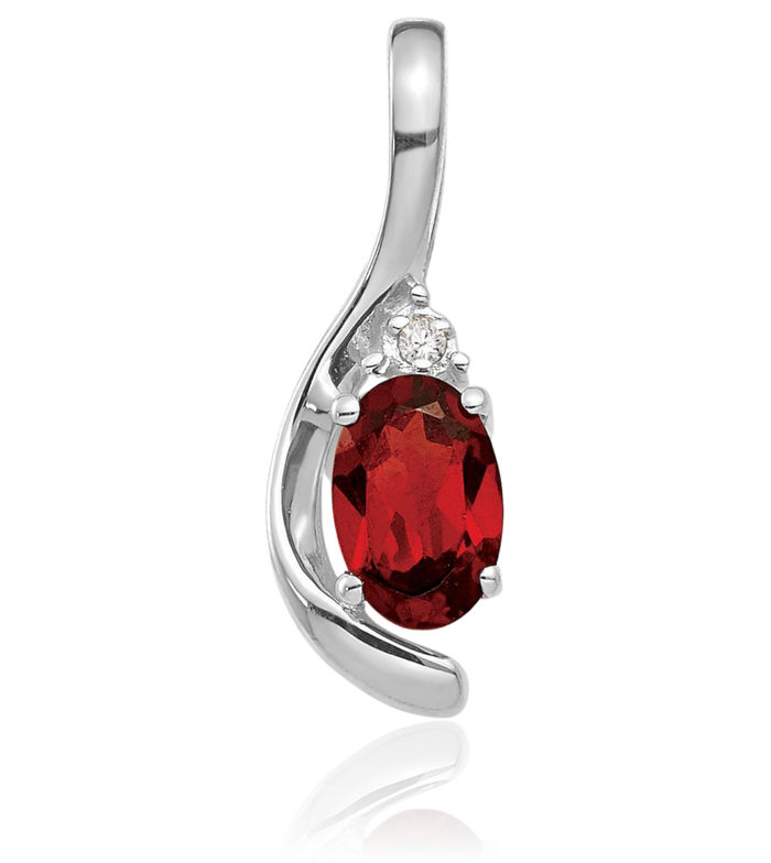 14K Solid White Gold Red Garnet Diamond Necklace Gemstone Pendant Charm April January Birthstone Jewelry