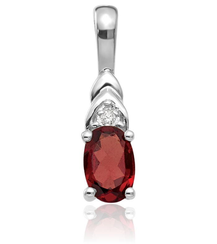 14K Solid White Gold Red Garnet Diamond Necklace Gemstone Pendant Charm April January Birthstone Jewelry