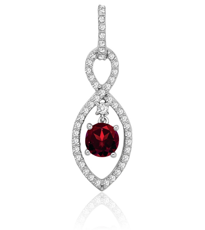 14K Solid White Gold Red Garnet Diamond Necklace Charm Gemstone Pendant