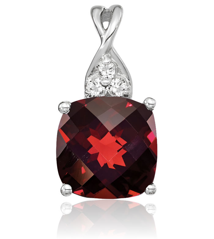 14K Solid White Gold Red Garnet Diamond Necklace Gemstone Pendant Charm April January Birthstone Jewelry