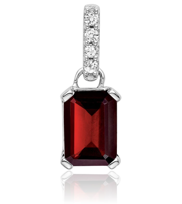 14K Solid White Gold Red Garnet Diamond Necklace Gemstone Pendant Charm April January Birthstone Jewelry