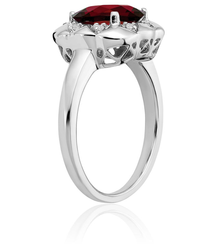 14K Solid White Gold Red Garnet Diamond Ring Gemstone Band January Birthstone Jewelry