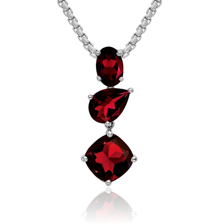 14K Solid White Gold Red Garnet Floating Chain Slide Gemstone Pendant Necklace Charm