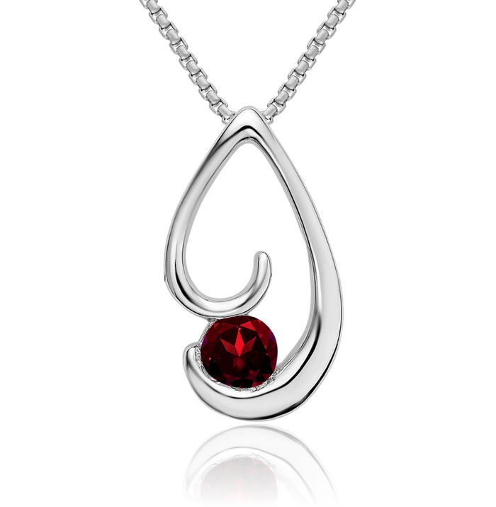 14K Solid White Gold Red Garnet Floating Chain Slide Gemstone Pendant Necklace Charm