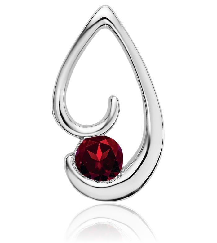 14K Solid White Gold Red Garnet Floating Chain Slide Gemstone Pendant Necklace Charm