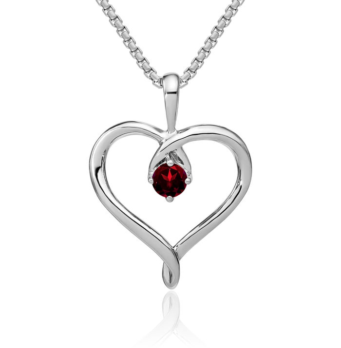 14K Solid White Gold Red Garnet Heart Necklace Charm Gemstone Pendant