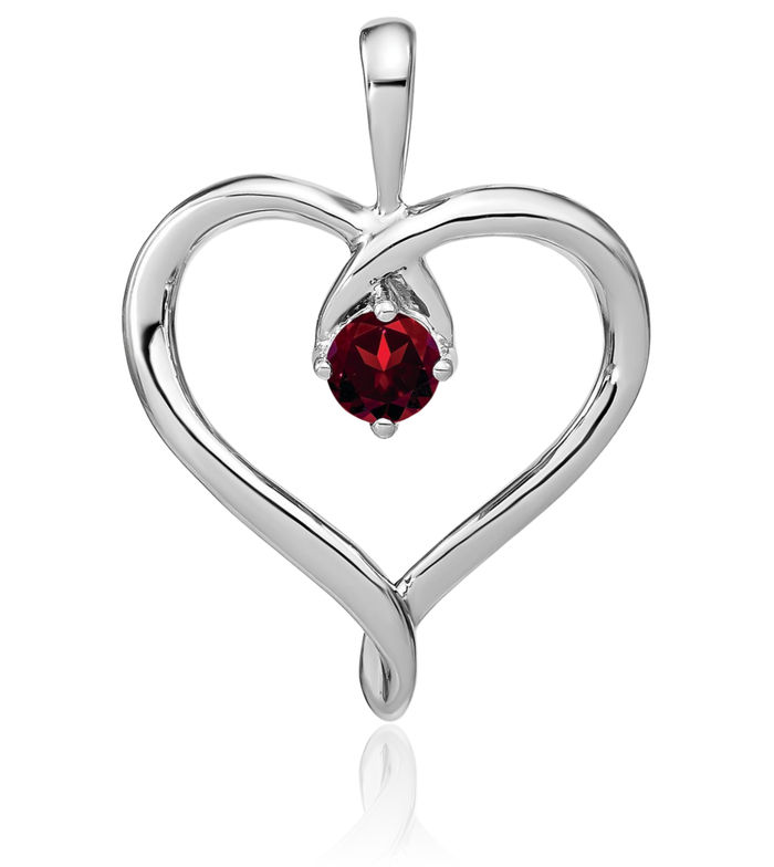 14K Solid White Gold Red Garnet Heart Necklace Charm Gemstone Pendant