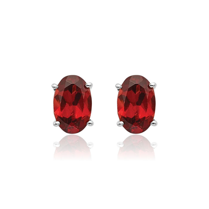 14K Solid White Gold Red Garnet Studs Gemstone Solitaire Earrings January Birthstone Jewelry