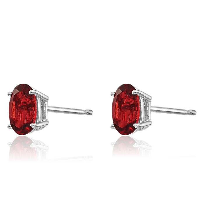 14K Solid White Gold Red Garnet Studs Gemstone Solitaire Earrings January Birthstone Jewelry