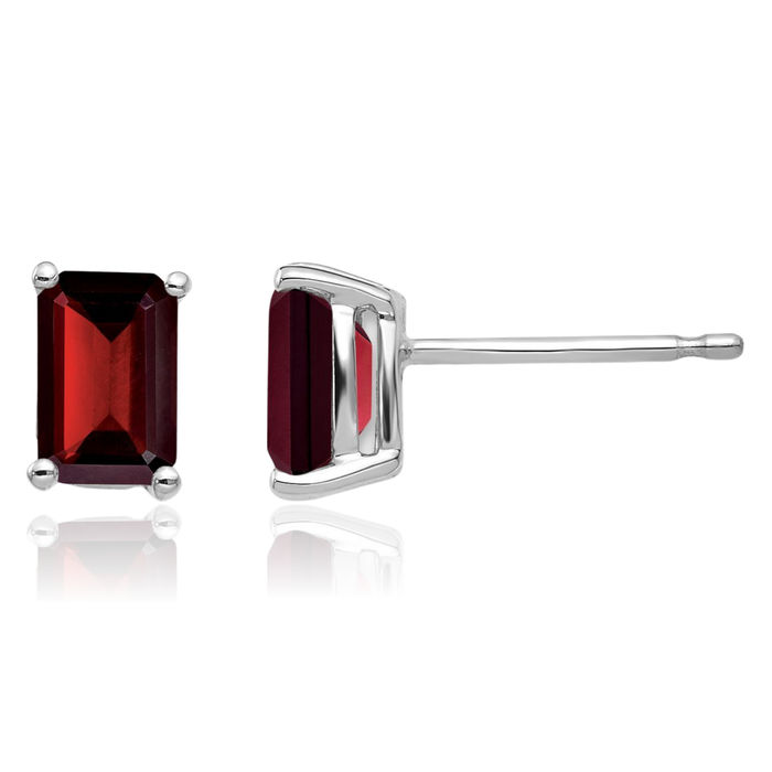 14K Solid White Gold Red Garnet Studs Gemstone Solitaire Earrings January Birthstone Jewelry