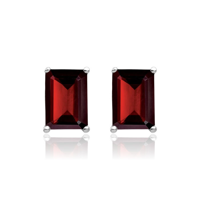 14K Solid White Gold Red Garnet Studs Gemstone Solitaire Earrings January Birthstone Jewelry