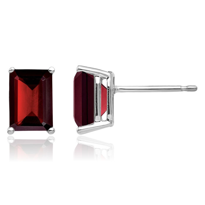 14K Solid White Gold Red Garnet Studs Gemstone Solitaire Earrings January Birthstone Jewelry