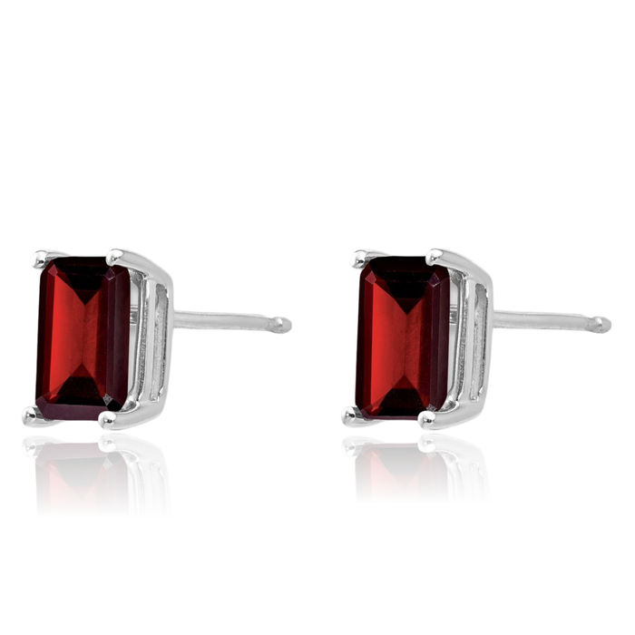 14K Solid White Gold Red Garnet Studs Gemstone Solitaire Earrings January Birthstone Jewelry