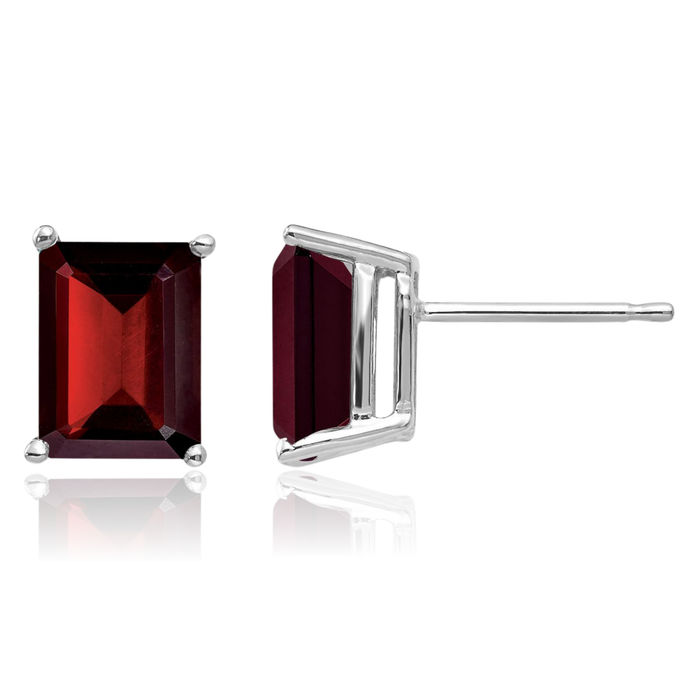 14K Solid White Gold Red Garnet Studs Gemstone Solitaire Earrings January Birthstone Jewelry