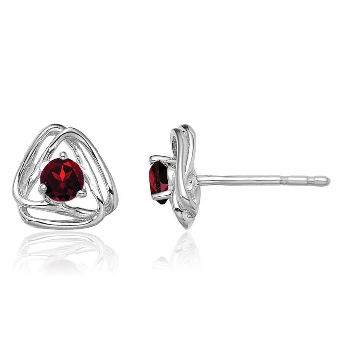 14K Solid White Gold Red Garnet Stud Earrings January Birthstone Jewelry