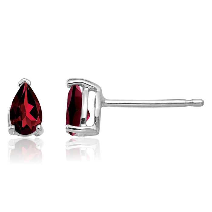 14K Solid White Gold Red Garnet Studs Pear Teardrop Gemstone Solitaire Earrings January Birthstone Jewelry