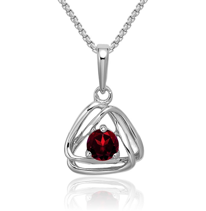 14K Solid White Gold Red Garnet Triangle Geometric Necklace Charm Gemstone Pendant January Birthstone Jewelry