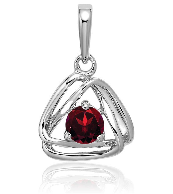 14K Solid White Gold Red Garnet Triangle Geometric Necklace Charm Gemstone Pendant January Birthstone Jewelry