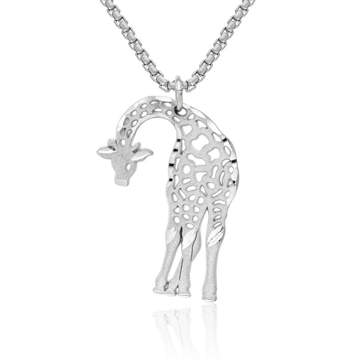 14K Solid White Gold Giraffe Necklace Chain Pendant Charm