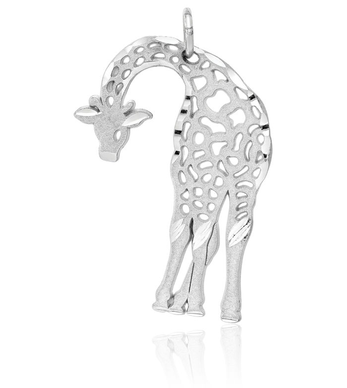 14K Solid White Gold Giraffe Necklace Chain Pendant Charm