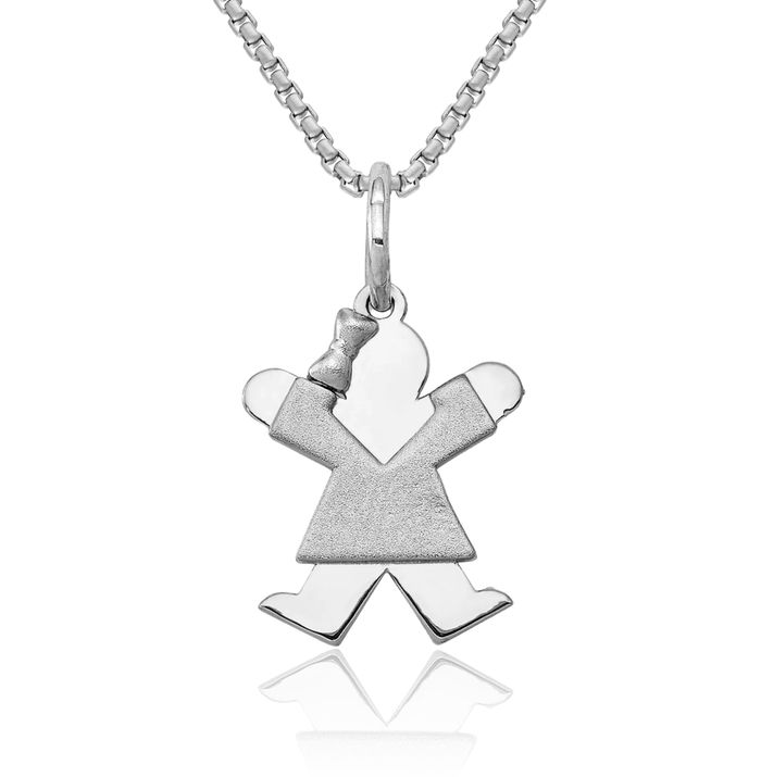 14K Solid White Gold Girl Joy Necklace Chain Pendant Charm