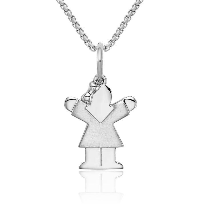 14K Solid White Gold Girl Love Necklace Chain Pendant Charm