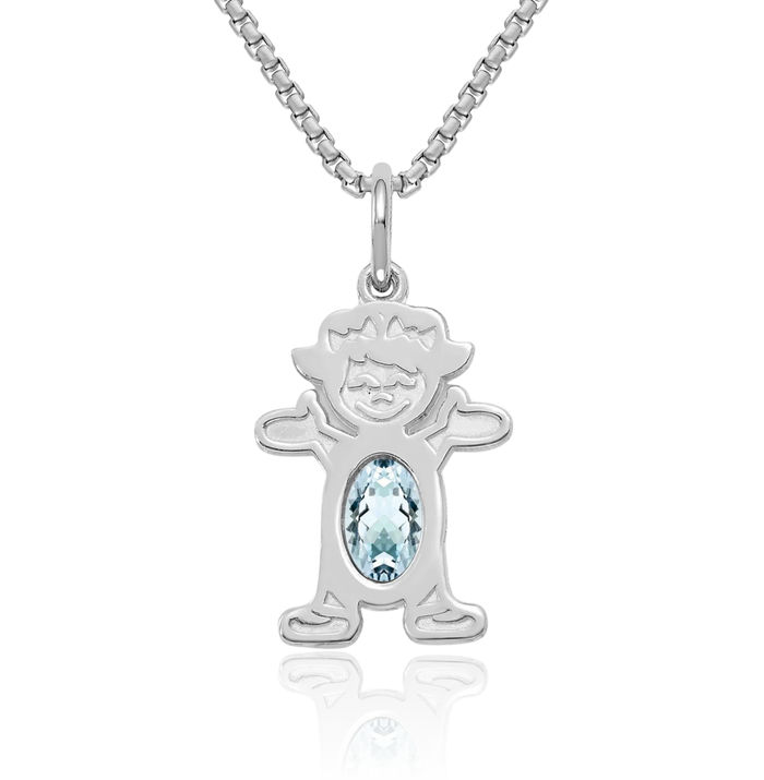 14K Solid White Gold Girl Oval Blue Aquamarine Necklace Chain Pendant Charm March Birthstone Jewelry