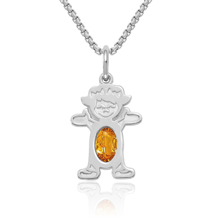 14K Solid White Gold Girl Oval Yellow Orange Citrine Necklace Chain Pendant Charm November Birthstone Jewelry