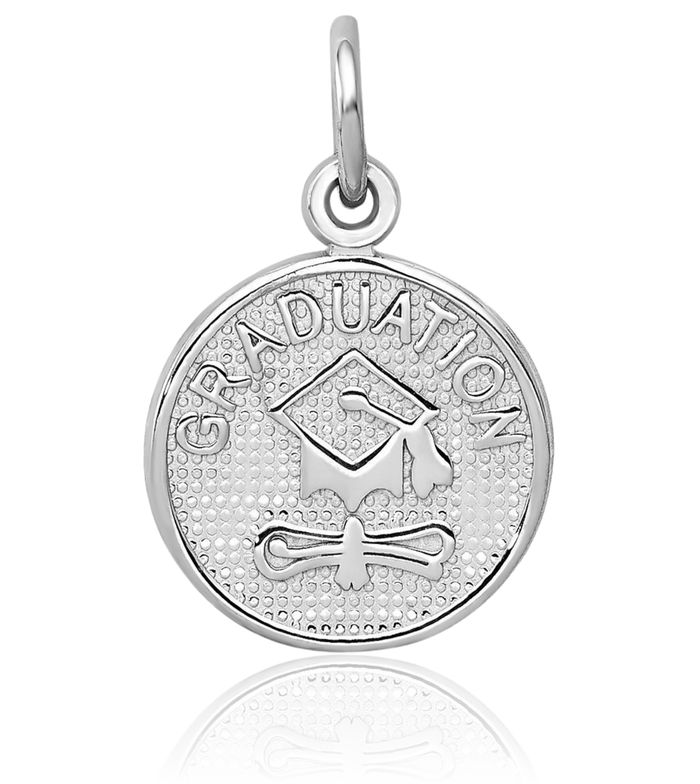 14K Solid White Gold Graduation Disc Necklace Chain Pendant Charm